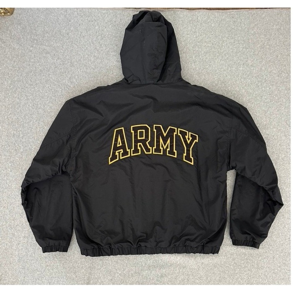 US Army Hooded Bomber Windbreaker Jacket Black Mens XXL Gear For Sports Vintage